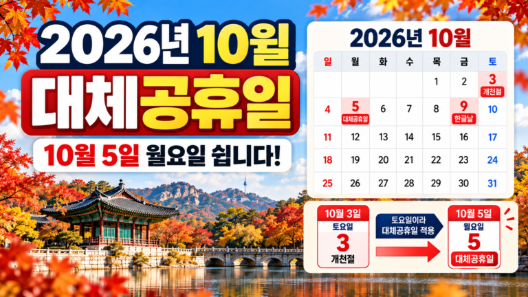 2026년 10월 대체공휴일 10월 5일 월요일
