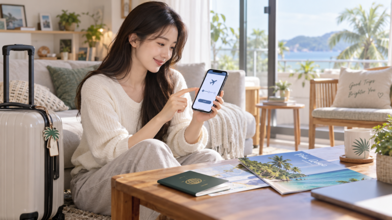 비엣젯 온라인 체크인 방법을 확인하는 여행객