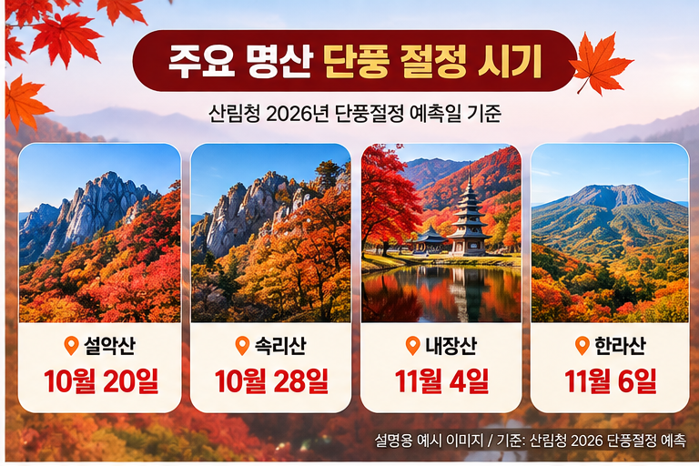 2026 설악산 속리산 내장산 한라산 단풍 절정 시기